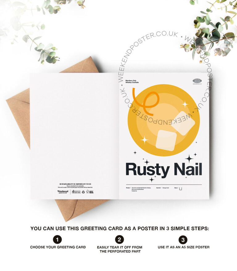 Mid-century modern Rusty Nail Cocktail greeting card