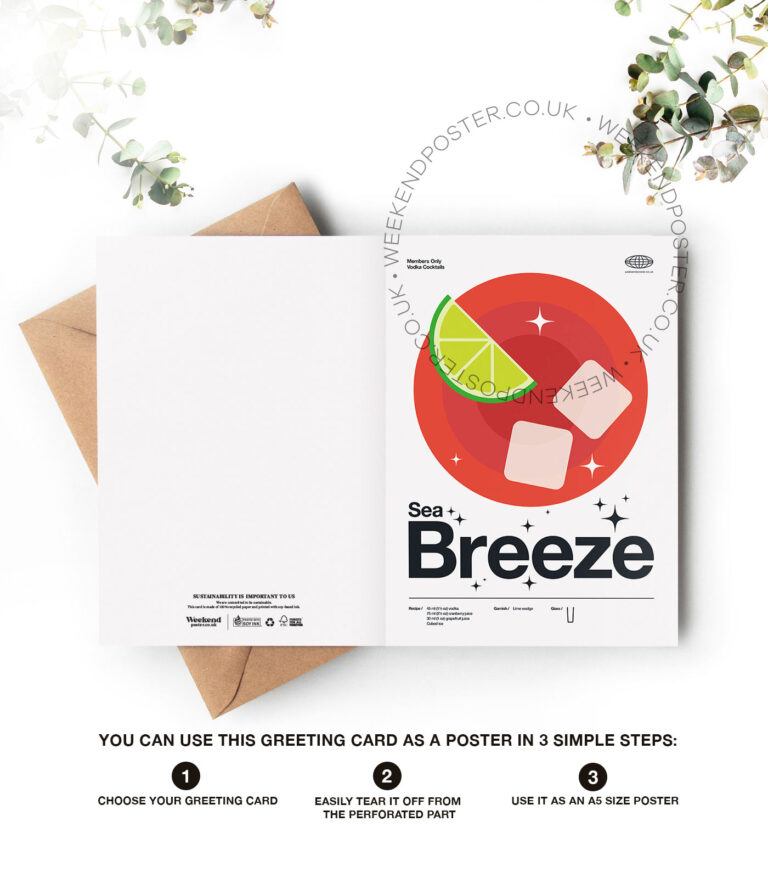 Mid-century modern Sea Breeze Cocktail greeting card