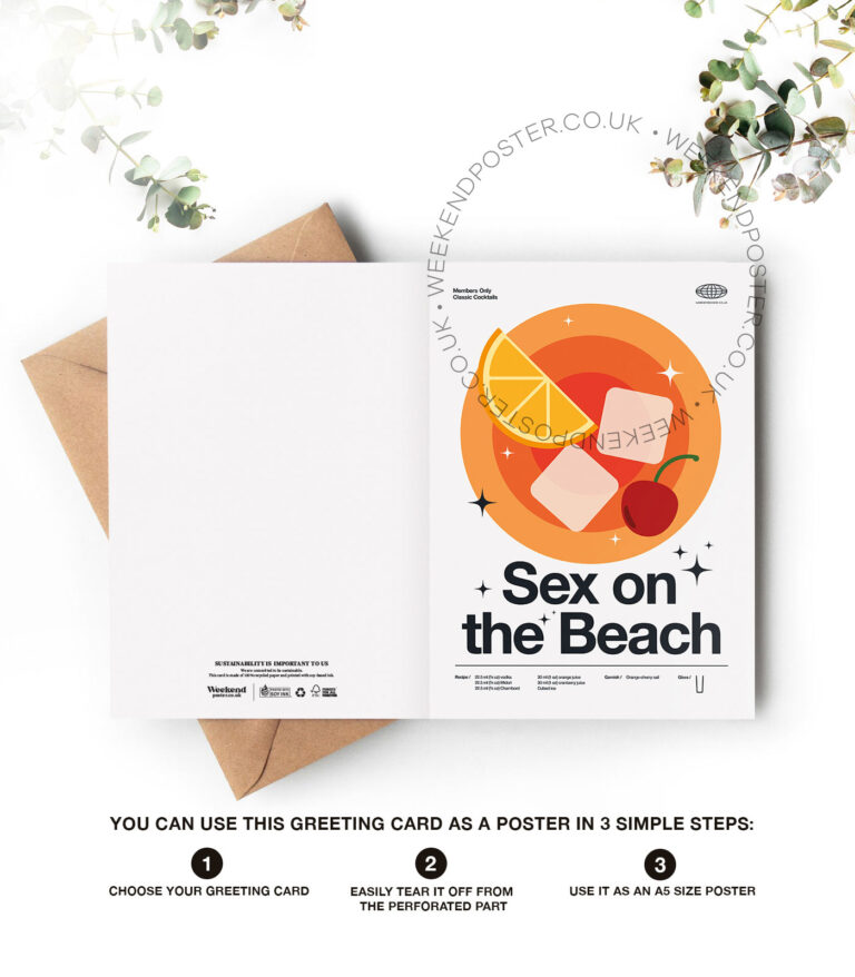 Mid-century modern Sex on the Beach Cocktail greeting card