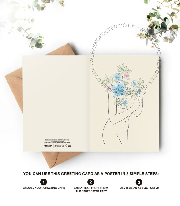 Abstract Floral Woman line art greeting card