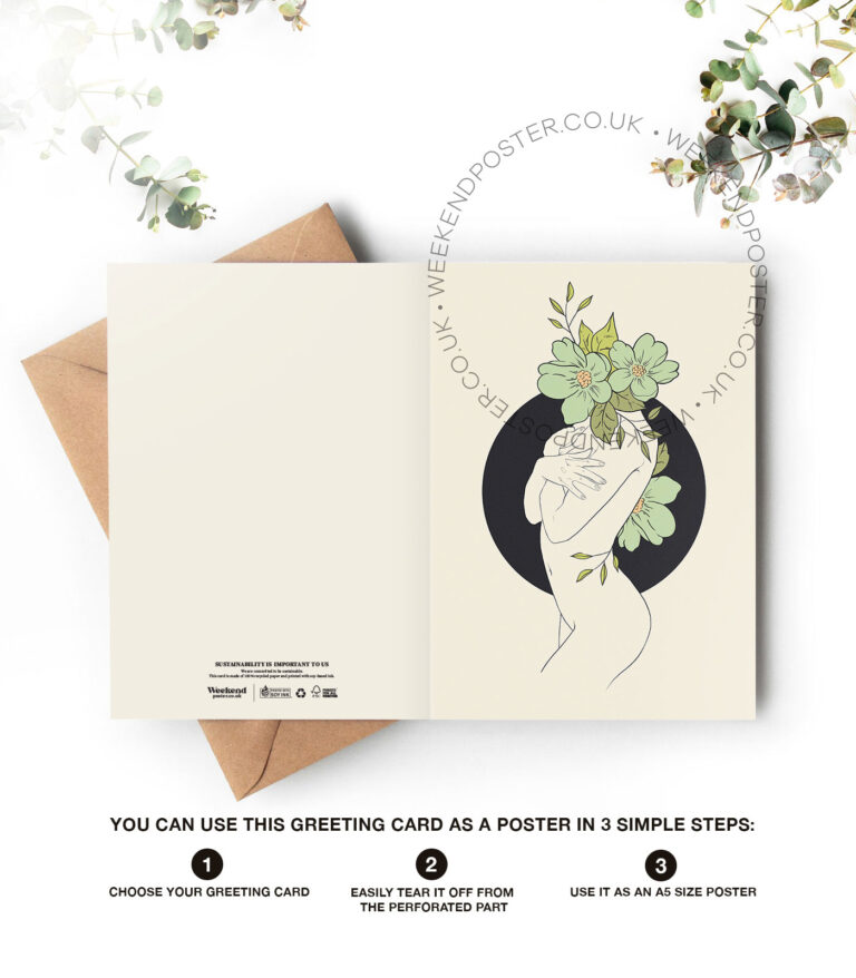 Abstract Floral Woman line art greeting card