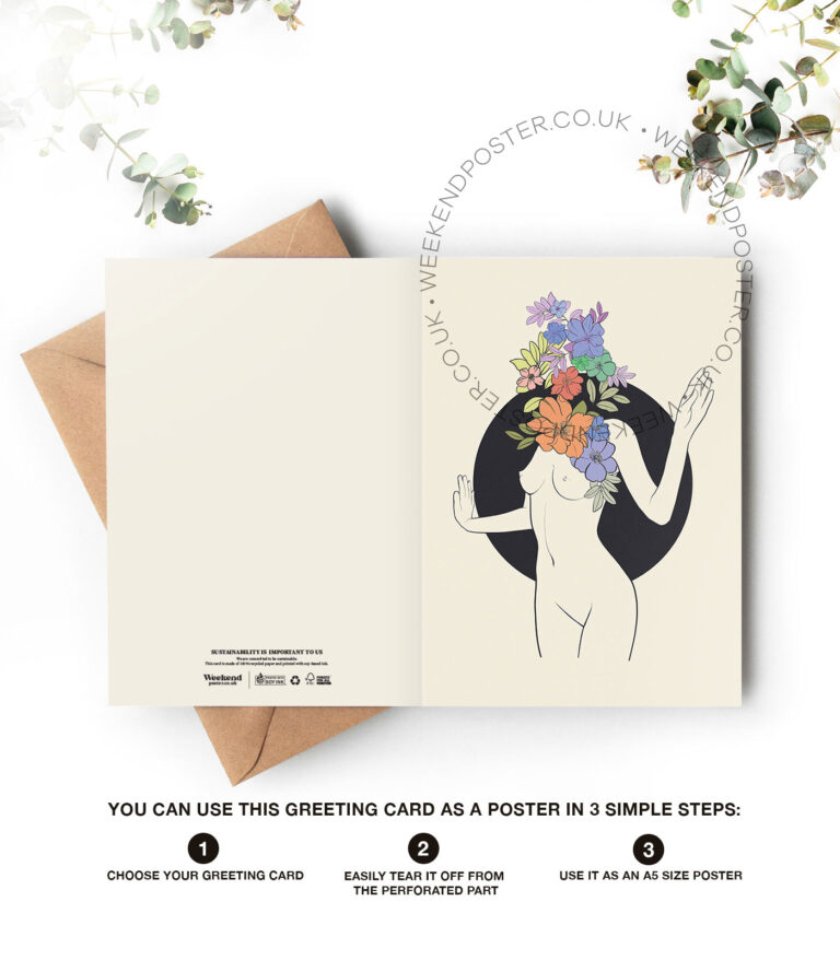 Abstract Floral Woman line art greeting card