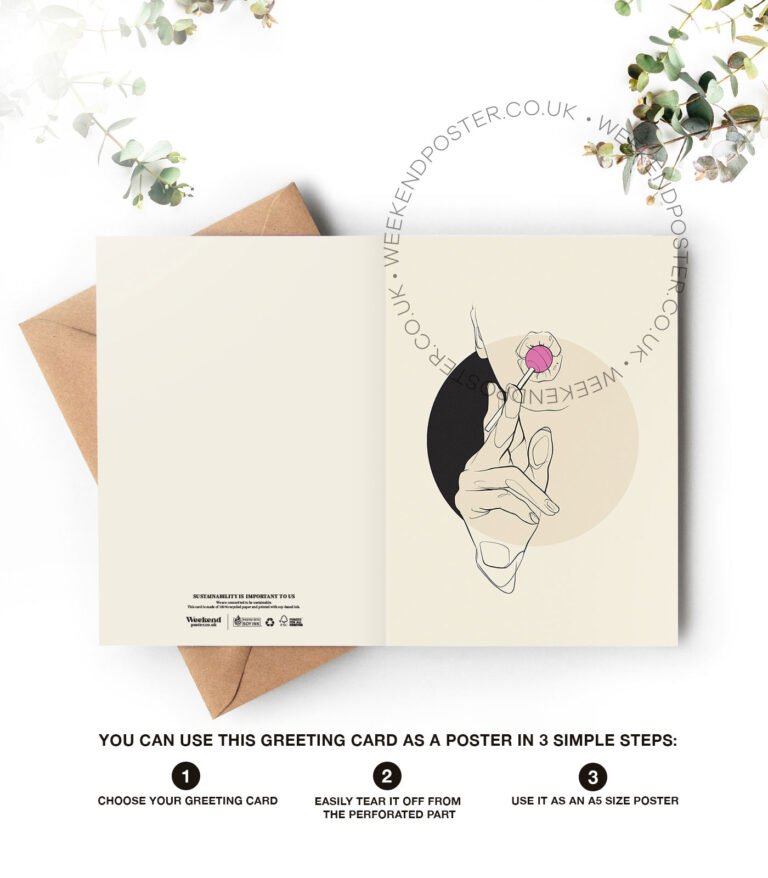 Abstract Sexy Women Lick Lollipop line art greeting card