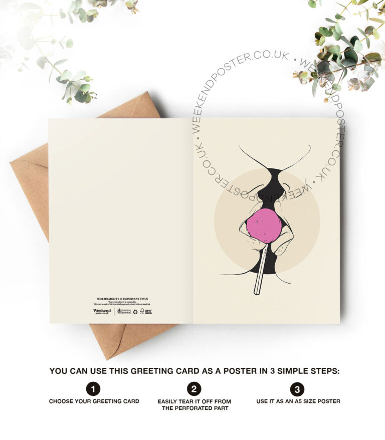 Abstract Sexy Women Lick Lollipop line art greeting card