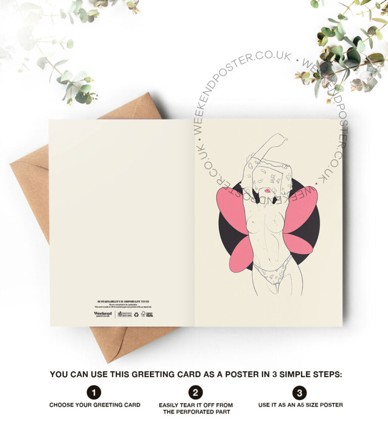 Sexy Butterfly Woman line art greeting card