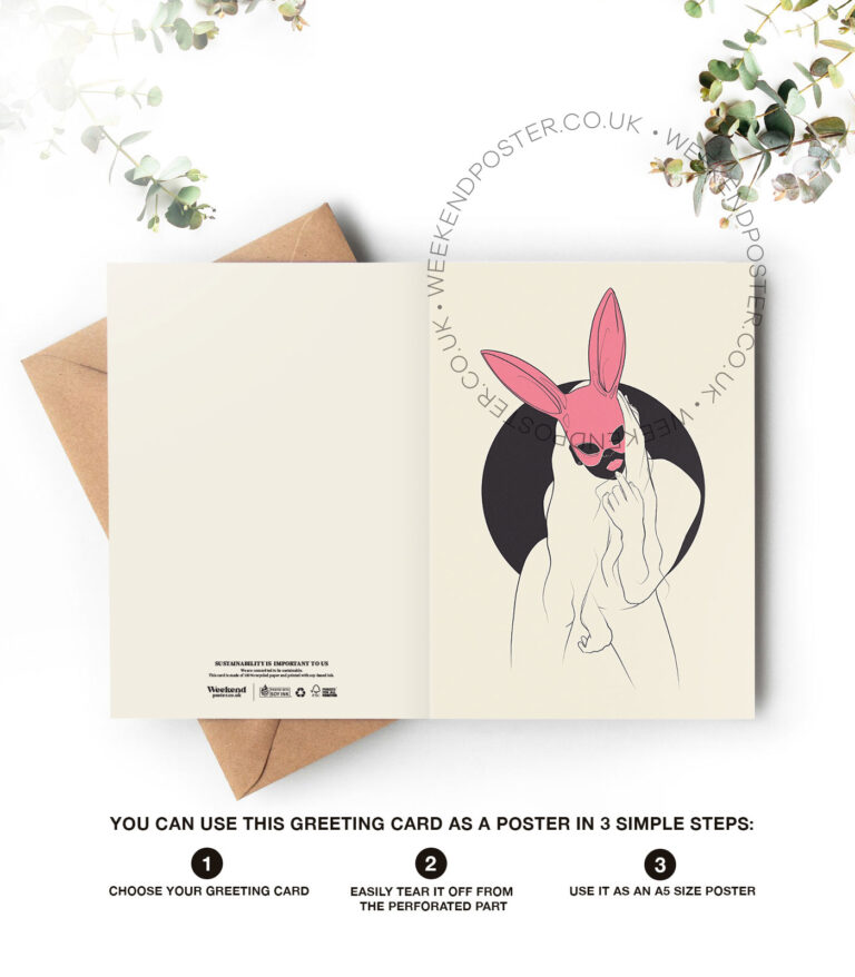 Sexy Bunny Ear Woman line art greeting card