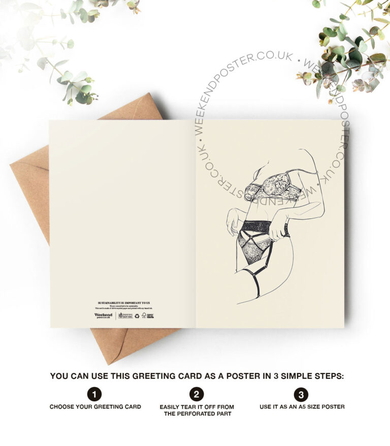 Sexy Lingerie Woman line art greeting card