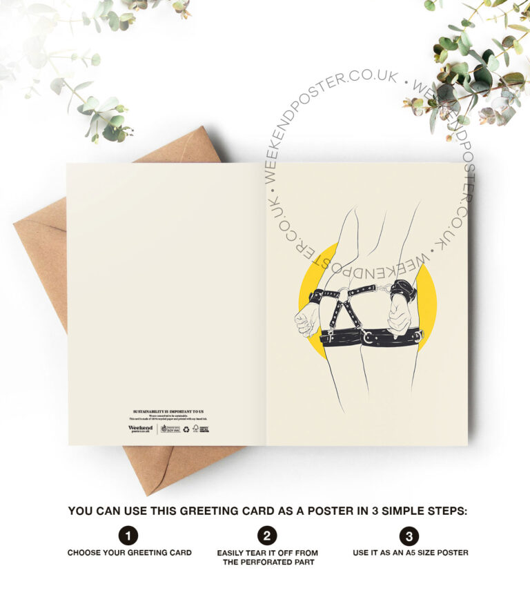 Sexy Naked Handcuff Women line art greeting card