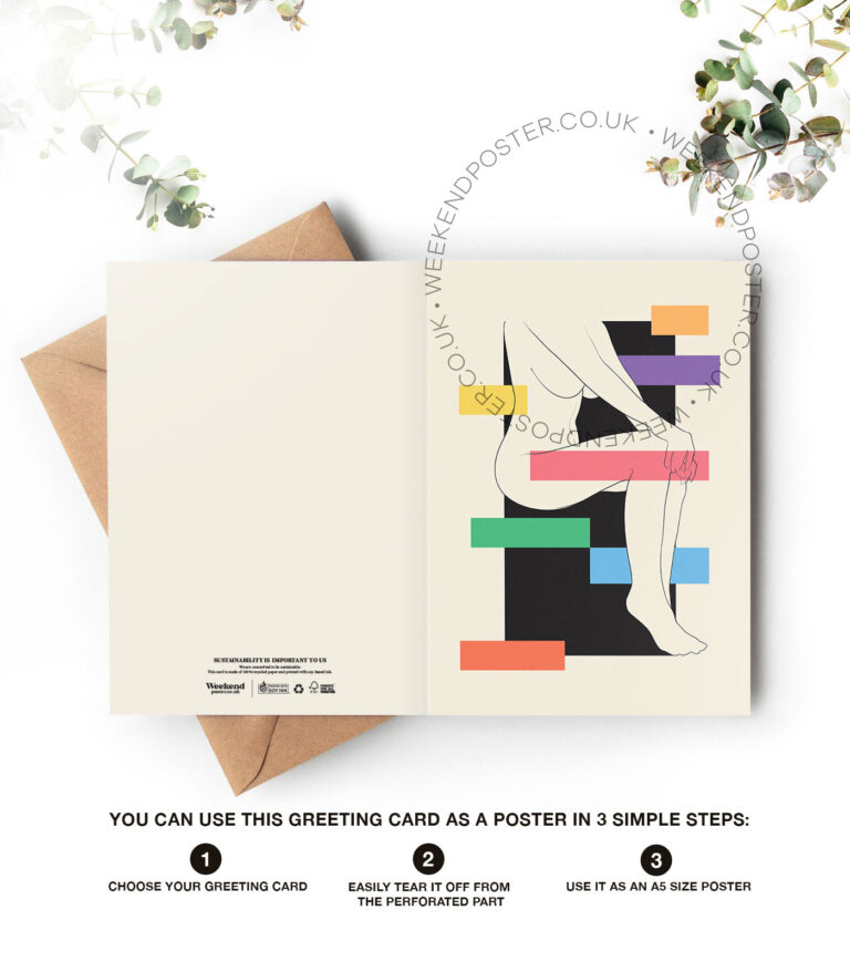 Sexy Woman Colorful Shapes line art greeting card