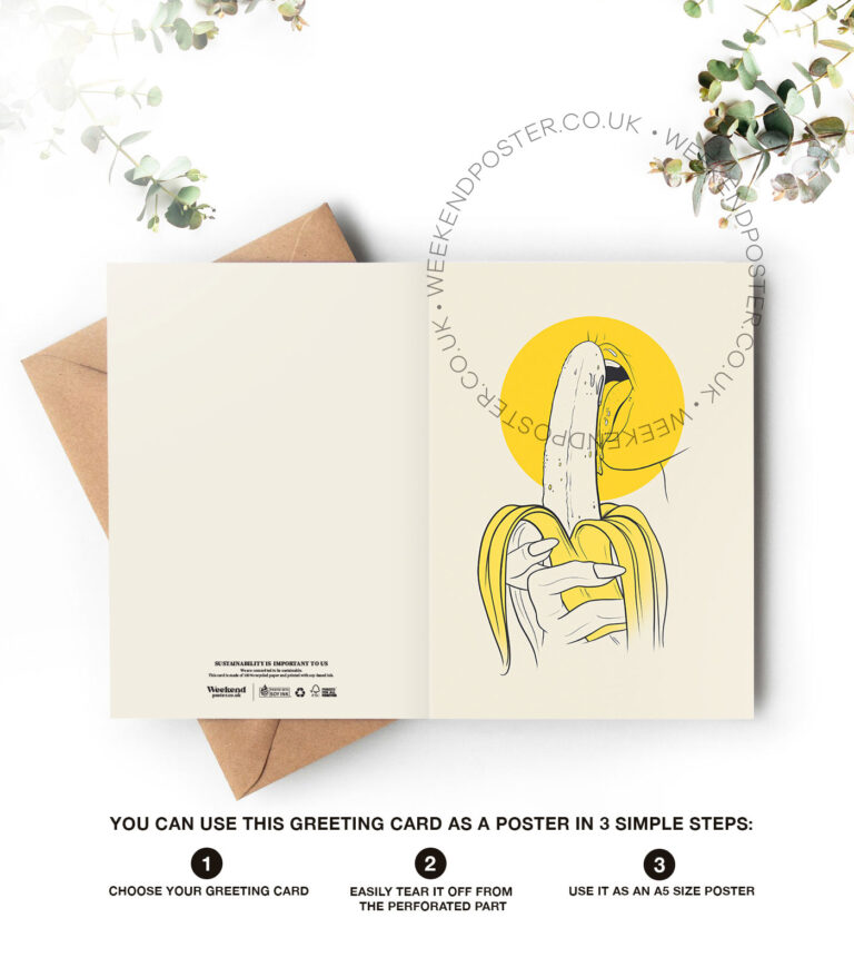 Sexy Woman Licking Banana line art greeting card