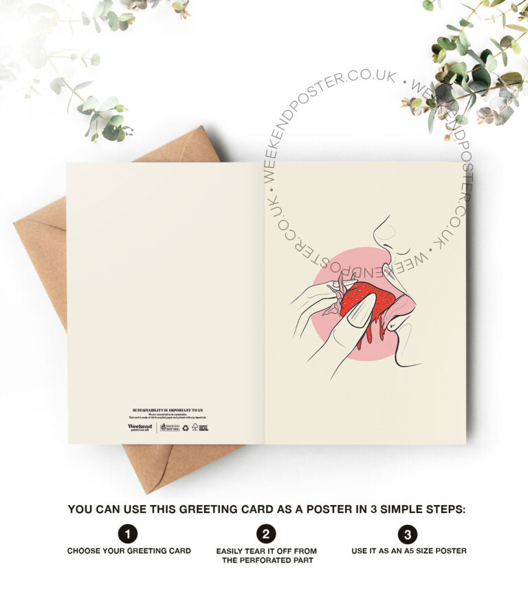 Sexy Woman Licking Strawberry line art greeting card