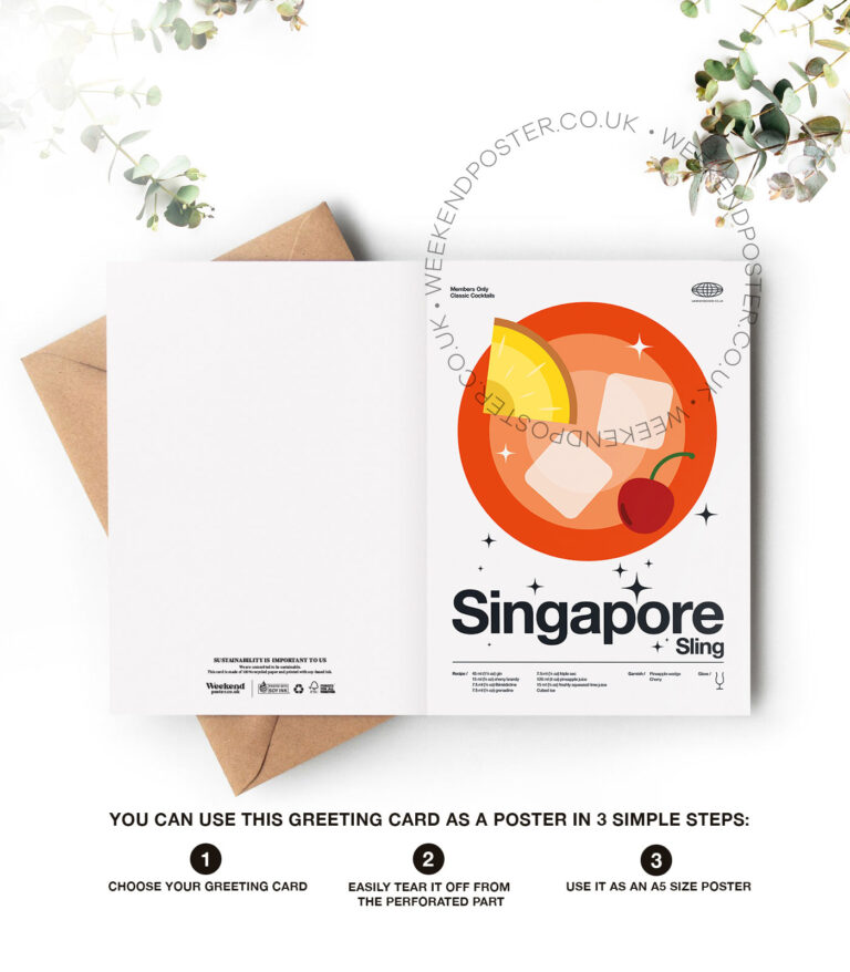 Mid-century modern Singapore Sling Cocktail greeting card