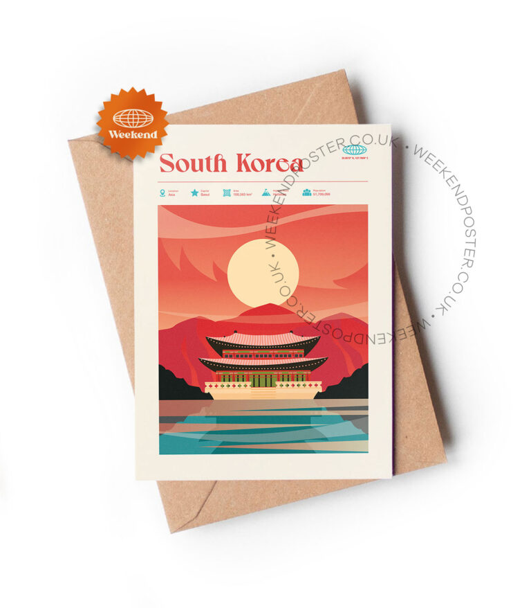 Mid-century modern South Korea retro travel greeting card