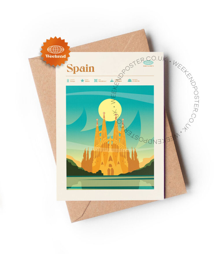 Mid-century modern Spain retro travel greeting card