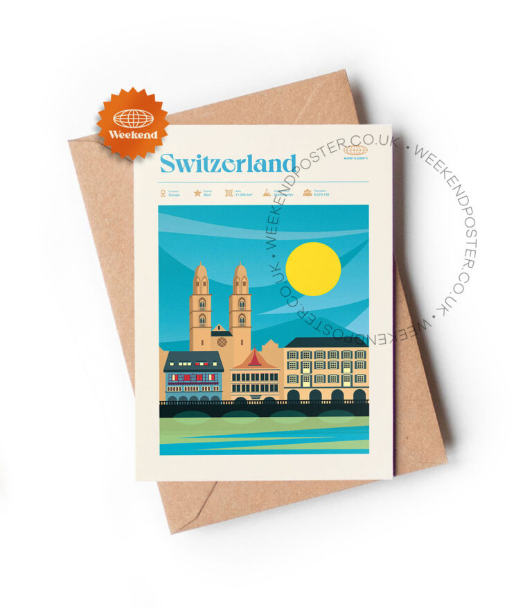 Mid-century modern Switzerland retro travel greeting card
