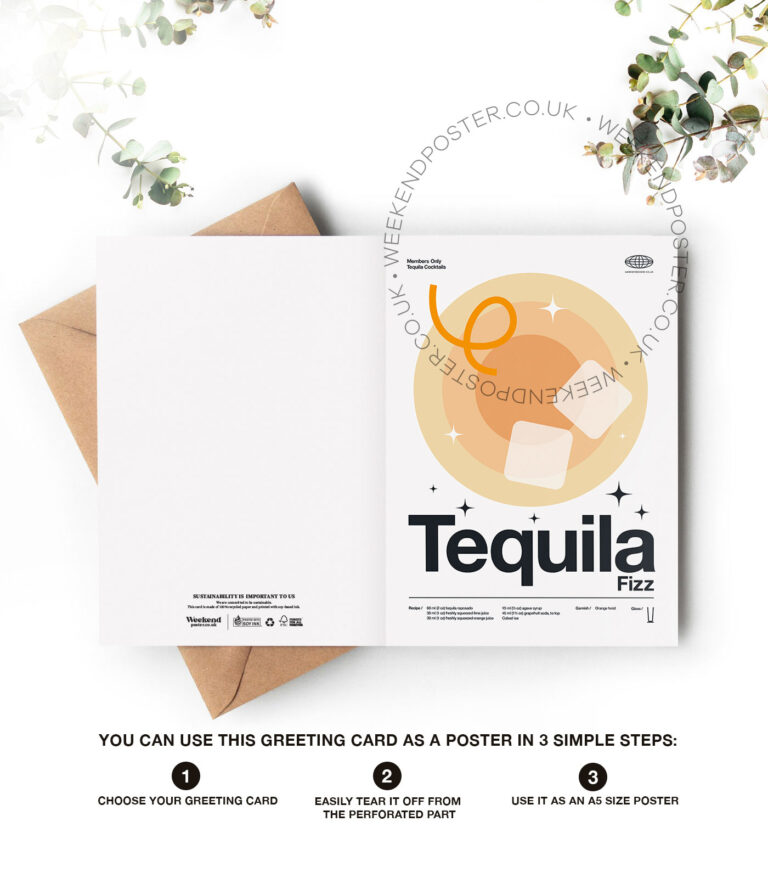 Mid-century modern Tequila Fizz Cocktail greeting card