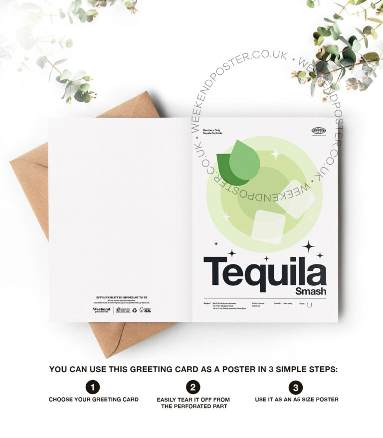 Mid-century modern Tequila Smash Cocktail greeting card