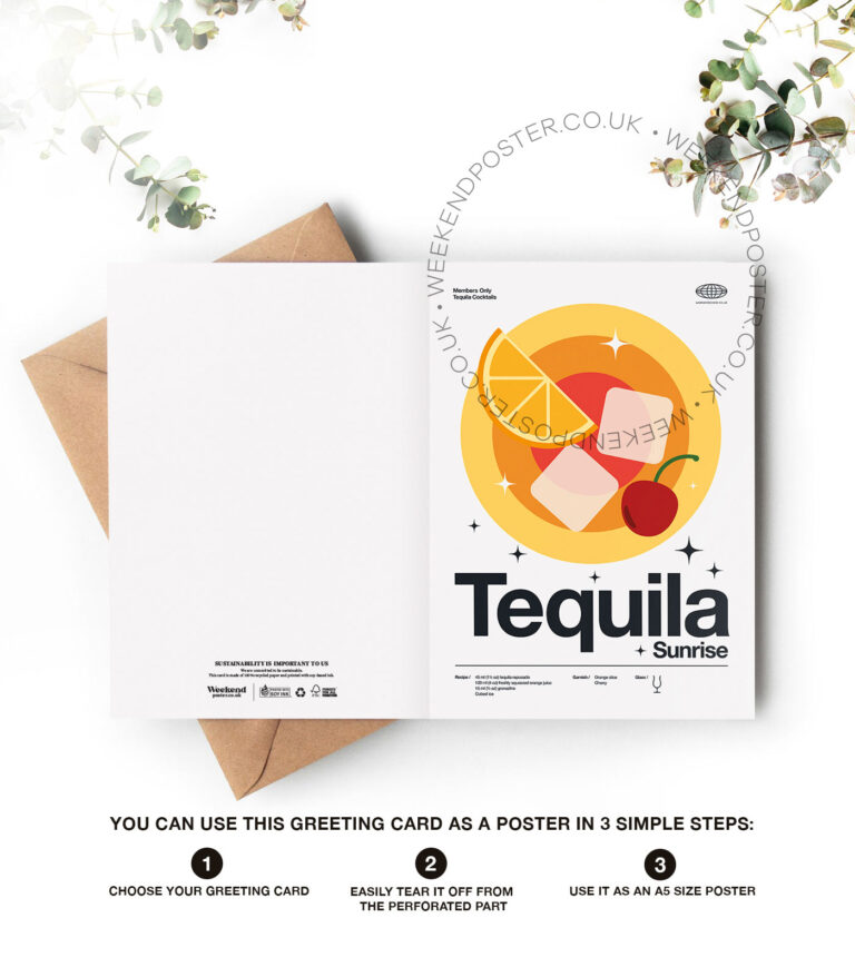 Mid-century modern Tequila Sunrise Cocktail greeting card