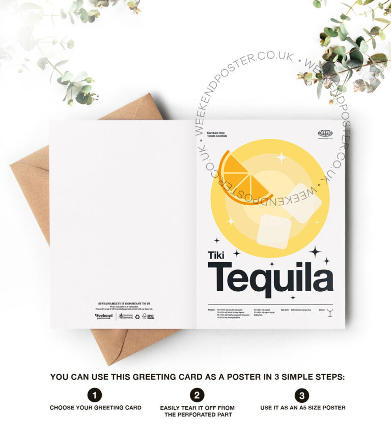 Mid-century modern Tiki Tequila Cocktail greeting card