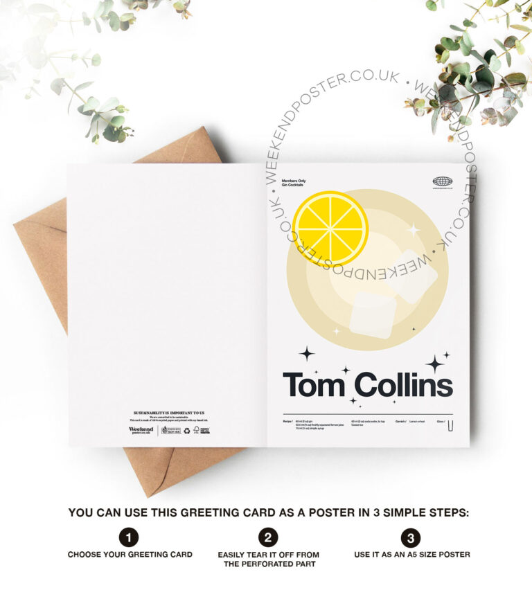 Mid-century modern Tom Collins Cocktail greeting card