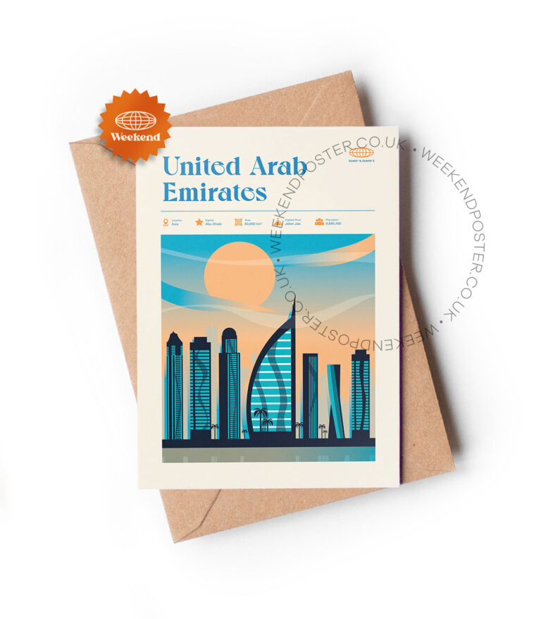 Mid-century modern United Arab Emirates retro travel greeting card