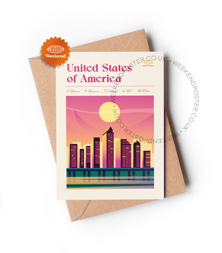 Mid-century modern United States of America retro travel greeting card