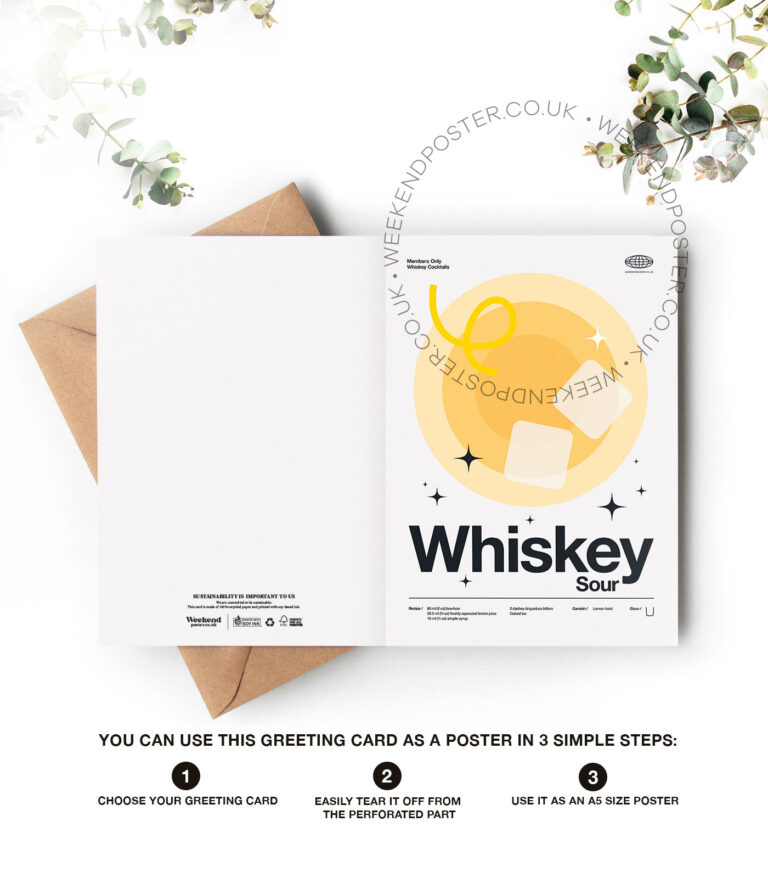 Mid-century modern Whiskey Sour Cocktail greeting card