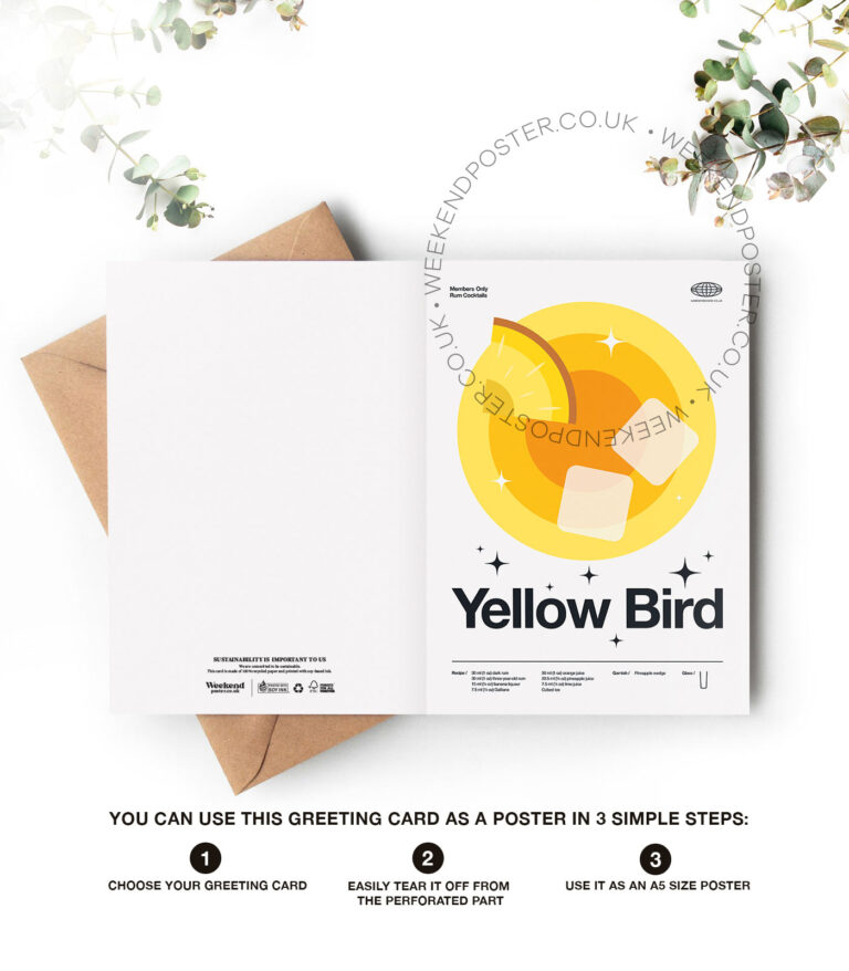 Mid-century modern Yellow Bird Cocktail greeting card