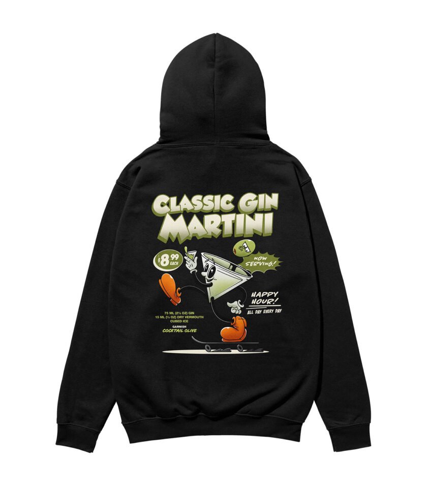 Classic Gin Martini Heavyweight Organic Hoodie Black