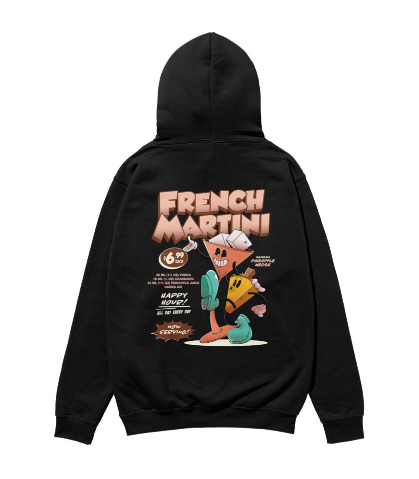 French Martini Heavyweight Organic Hoodie Black