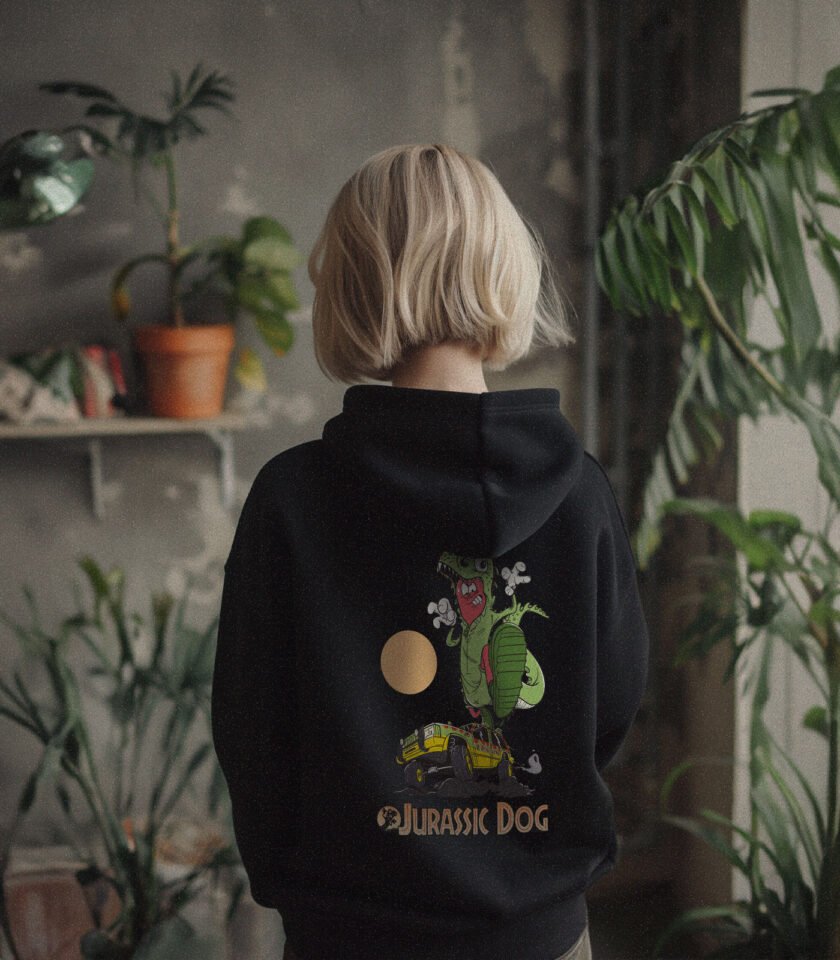 Jurassic Dog Heavyweight Organic Hoodie Black - Image 5