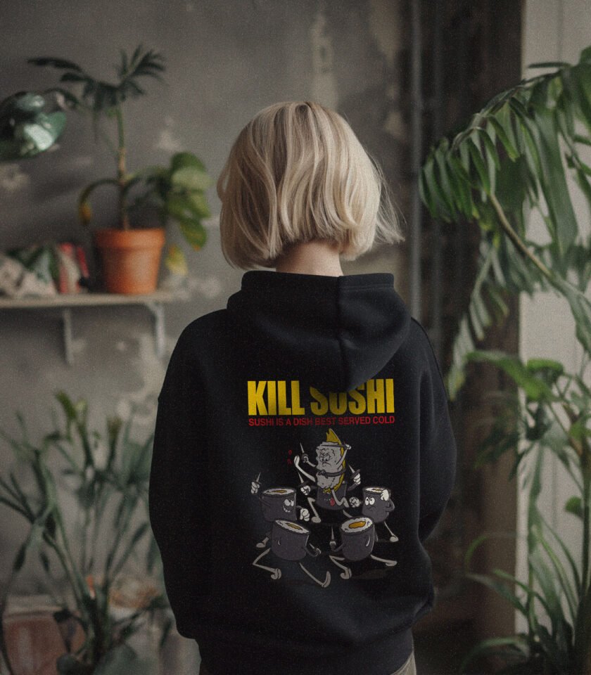 Kill Sushi Heavyweight Organic Hoodie Black - Image 5