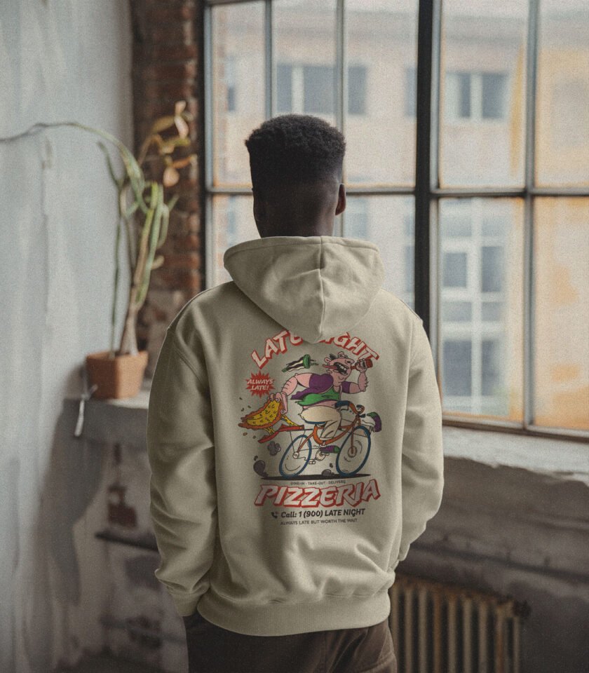 Late Night Pizzeria Heavyweight Organic Hoodie Stone - Image 4