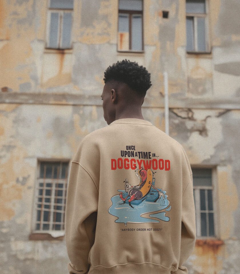 Once Upon a Time... in Doggywood Heavyweight Organic Sweatshirt Sand - Image 4