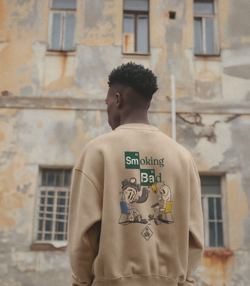 Smoking Bad Heavyweight Organic Sweatshirt Sand - Image 4