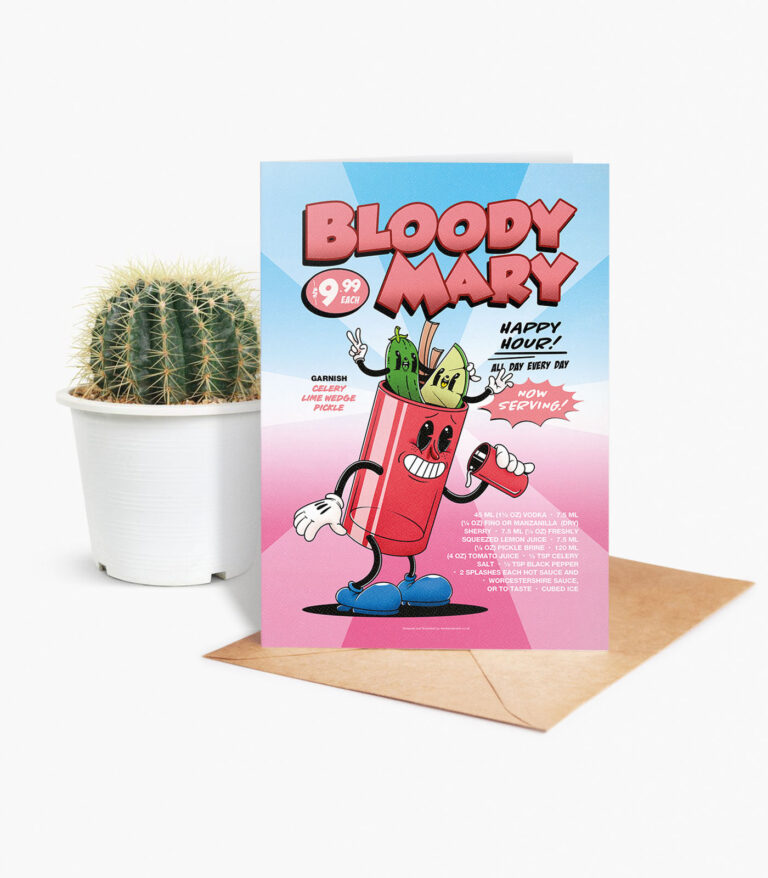 Bloody Mary groovy cocktail greeting card