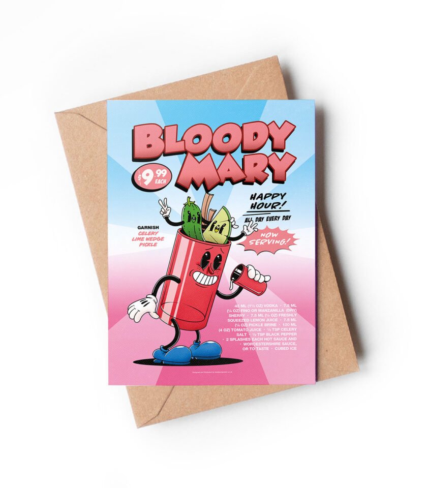 Bloody Mary groovy cocktail greeting card