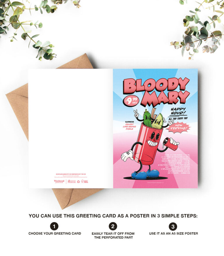 Bloody Mary groovy cocktail greeting card
