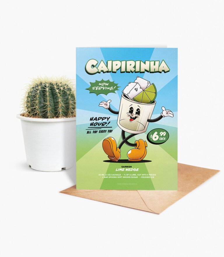Caipirinha groovy cocktail greeting card