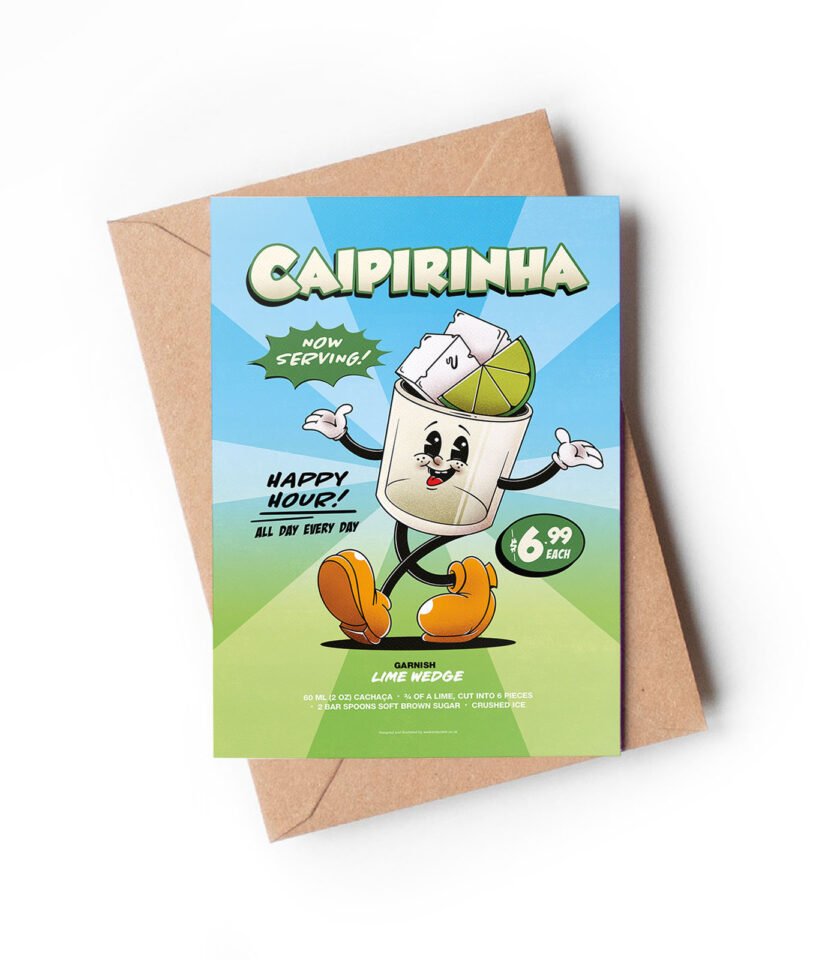 Caipirinha groovy cocktail greeting card