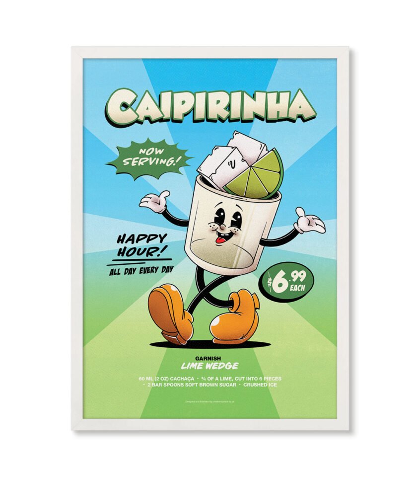 Caipirinha groovy cocktail poster