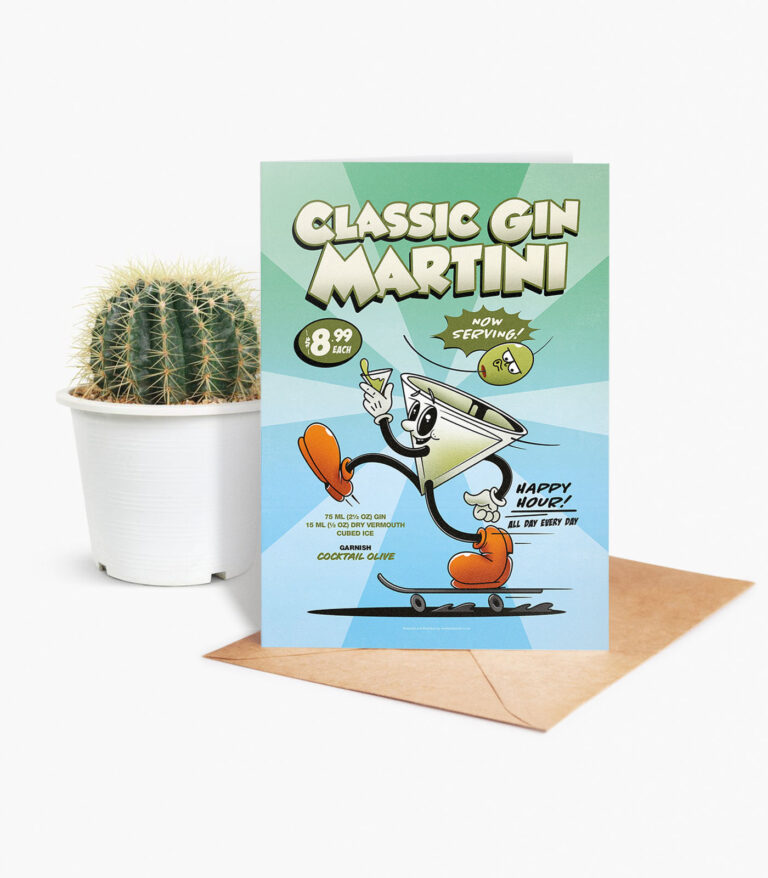 Classic Gin Martini groovy cocktail greeting card