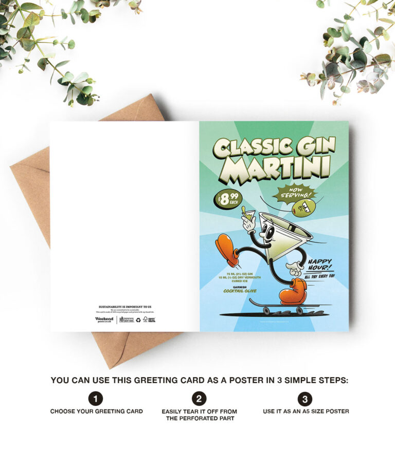 Classic Gin Martini groovy cocktail greeting card