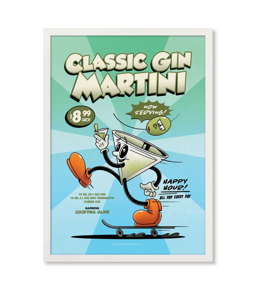 Classic Gin Martini groovy cocktail poster