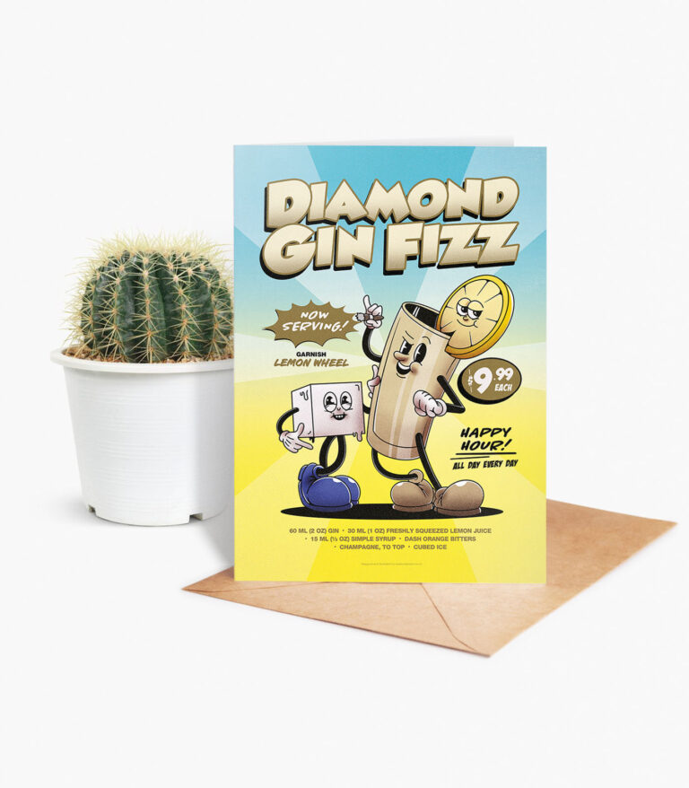 Diamond Gin Fizz groovy cocktail greeting card