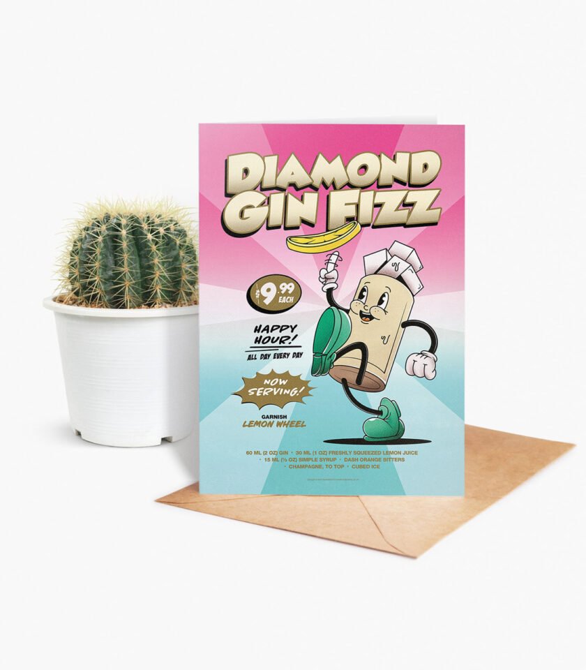 Diamond Gin Fizz groovy cocktail greeting card - Image 2