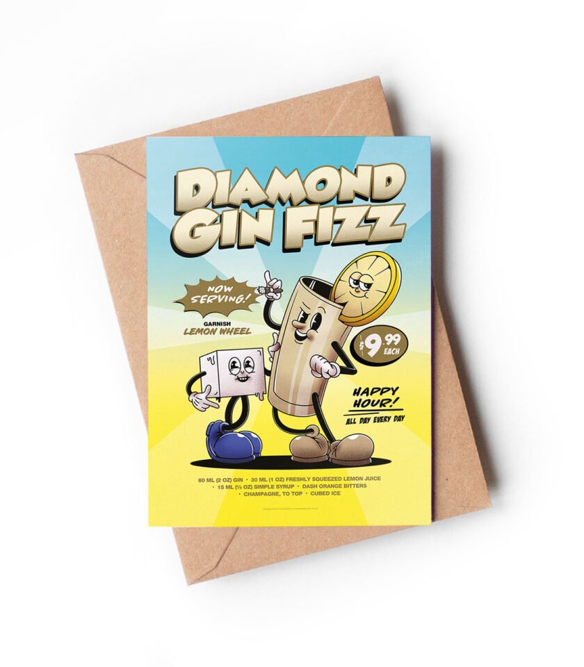 Diamond Gin Fizz groovy cocktail greeting card