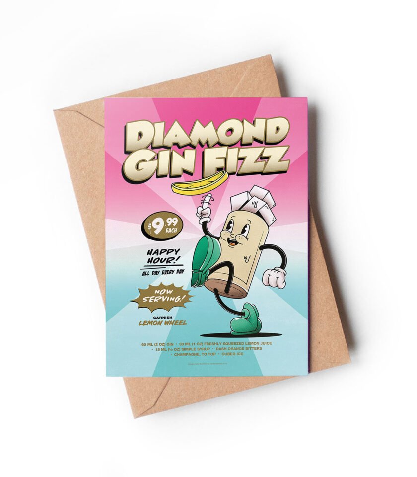 Diamond Gin Fizz groovy cocktail greeting card