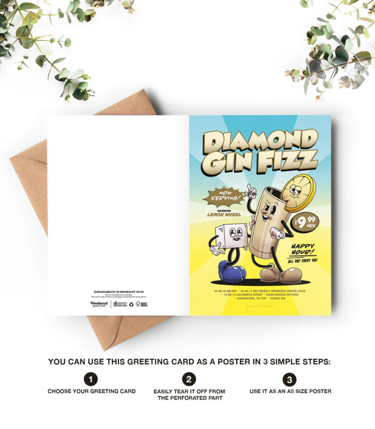 Diamond Gin Fizz groovy cocktail greeting card