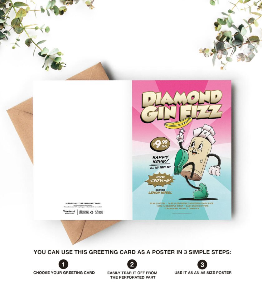 Diamond Gin Fizz groovy cocktail greeting card - Image 4